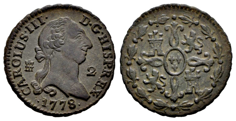 Charles III (1759-1788). 2 maravedis. 1778. Segovia. (Cal-42). Ae. 2,23 g. Choic...