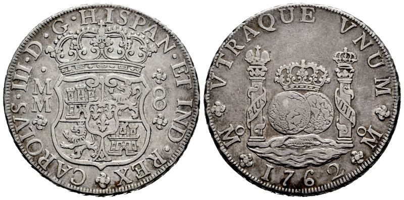 Charles III (1759-1788). 8 reales. 1762. Mexico. MM. (Cal-1080). Ag. 26,78 g. Cr...