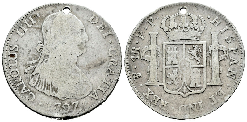 Charles IV (1788-1808). 4 reales. 1797. Potosí. PP. (Cal-832). Ag. 12,73 g. Hole...