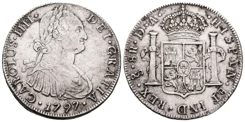 Charles IV (1788-1808). 8 reales. 1797. Santiago. DA. (Cal-1029). Ag. 26,92 g. R...