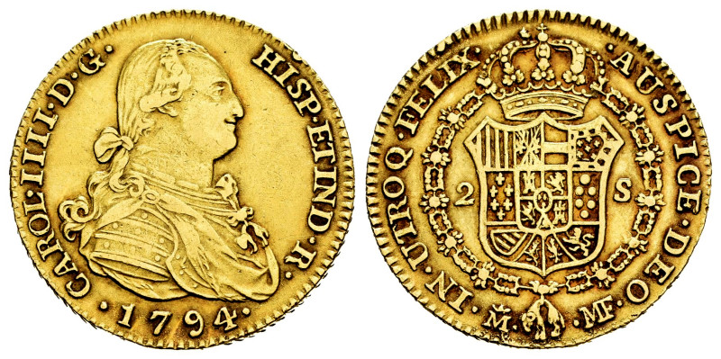 Charles IV (1788-1808). 2 escudos. 1794. Madrid. MF. (Cal-1282). Au. 6,75 g. Cho...