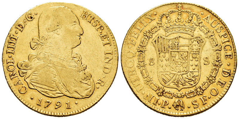 Charles IV (1788-1808). 8 escudos. 1791. Popayán. SF. (Cal-1661). (Cal onza-1050...