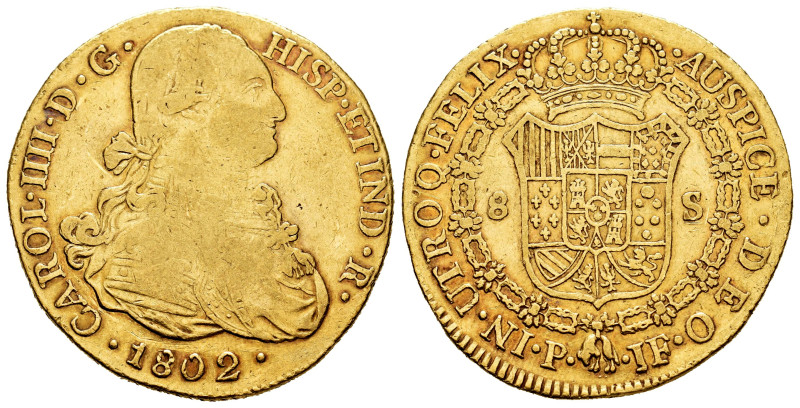 Charles IV (1788-1808). 8 escudos. 1802. Popayán. JF. (Cal-1676). (Cal onza-1065...