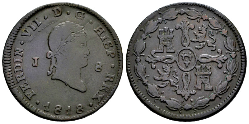 Ferdinand VII (1808-1833). 8 maravedis. 1818. Jubia. (Cal-198). Ae. 9,47 g. VF. ...