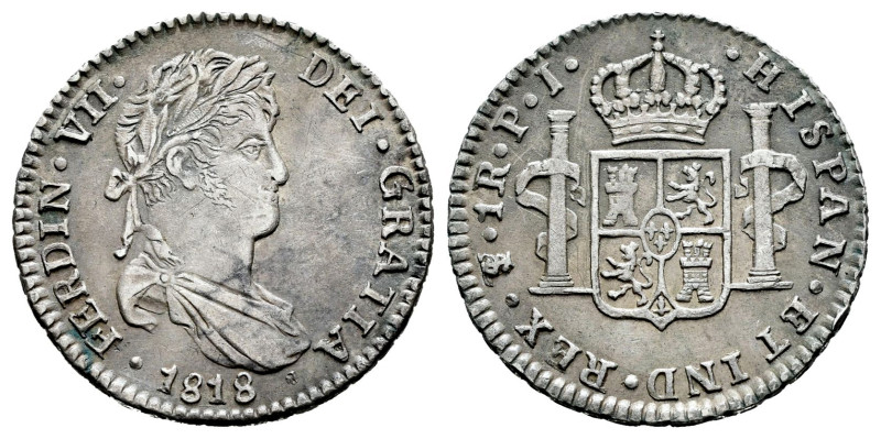 Ferdinand VII (1808-1833). 1 real. 1818. Potosí. PJ. (Cal-635). Ag. 3,33 g. Scar...