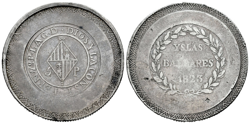 Ferdinand VII (1808-1833). 5 pesetas. 1823. Mallorca. (Cal-1300). Ag. 26,77 g. L...