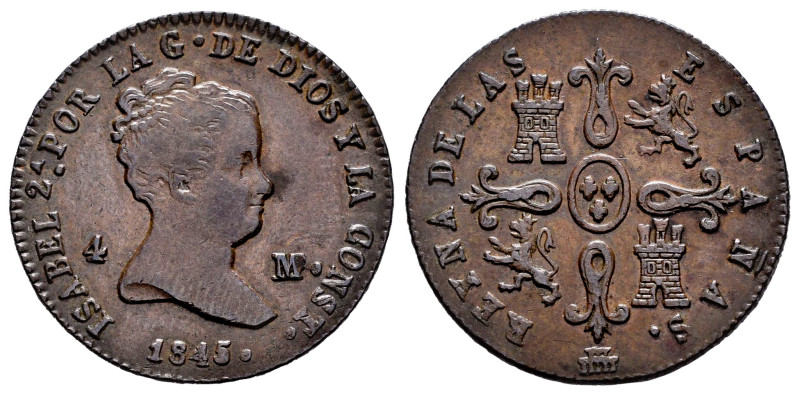 Elizabeth II (1833-1868). 4 maravedis. 1845. Segovia. (Cal-88). Ae. 5,24 g. Choi...