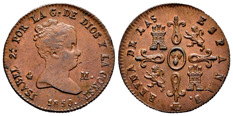 Elizabeth II (1833-1868). 4 maravedis. 1850. Jubia. (Cal-93). Ae. 4,82 g. It ret...