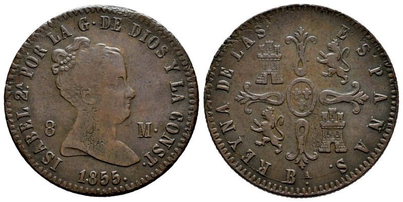 Elizabeth II (1833-1868). 8 maravedis. 1855. Barcelona. (Cal-98). Ae. 10,47 g. S...