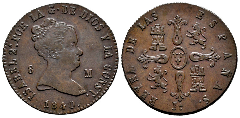 Elizabeth II (1833-1868). 8 maravedis. 1840. Jubia. (Cal-107). Ae. 10,24 g. Almo...