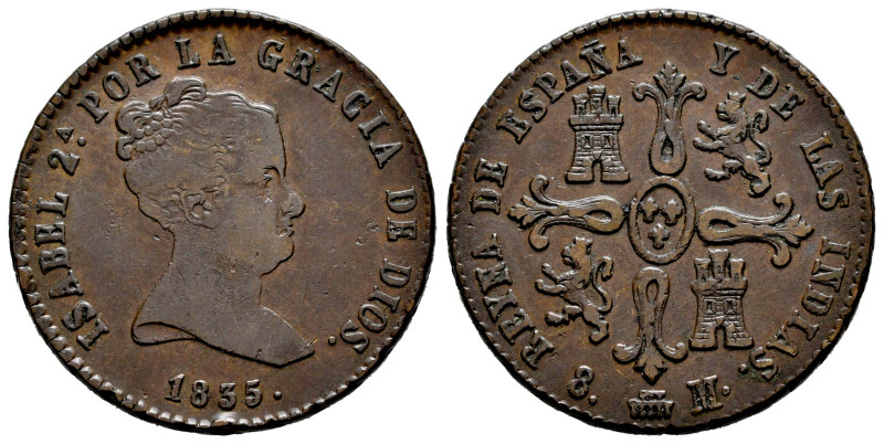 Elizabeth II (1833-1868). 8 maravedis. 1835. Segovia. (Cal-121). Ae. 10,85 g. Va...