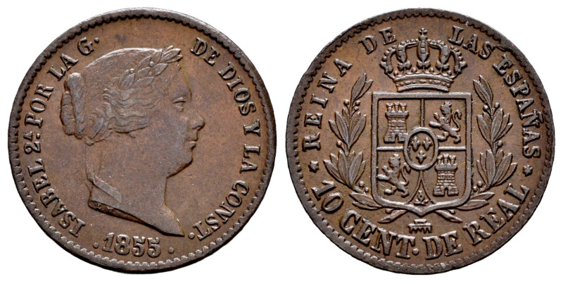 Elizabeth II (1833-1868). 10 centimos de real. 1855. Segovia. (Cal-171). Ae. 3,7...