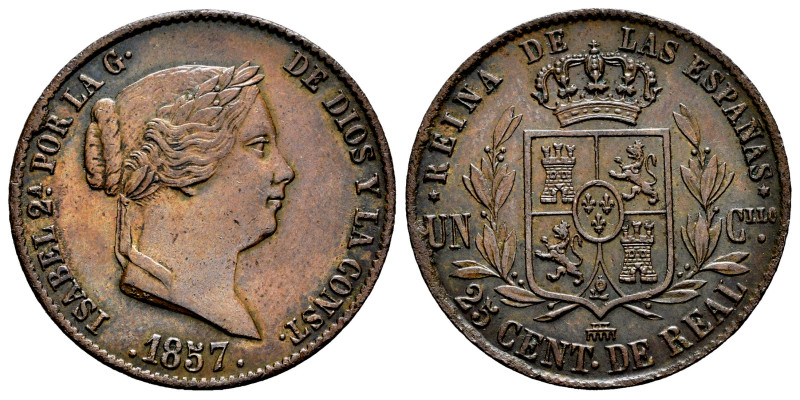 Elizabeth II (1833-1868). 25 centimos de real. 1857. Segovia. (Cal-190). Ae. 9,7...