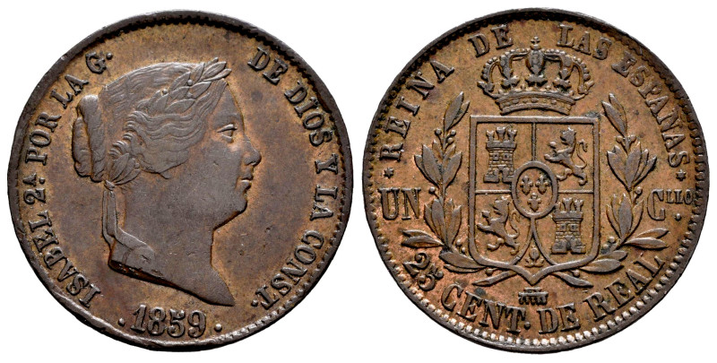 Elizabeth II (1833-1868). 25 centimos de real. 1859. Segovia. (Cal-192). Ae. 9,5...