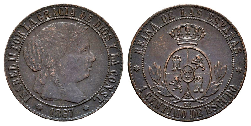 Elizabeth II (1833-1868). 1 centimo de escudo. 1867. Barcelona. OM. (Cal-215). A...