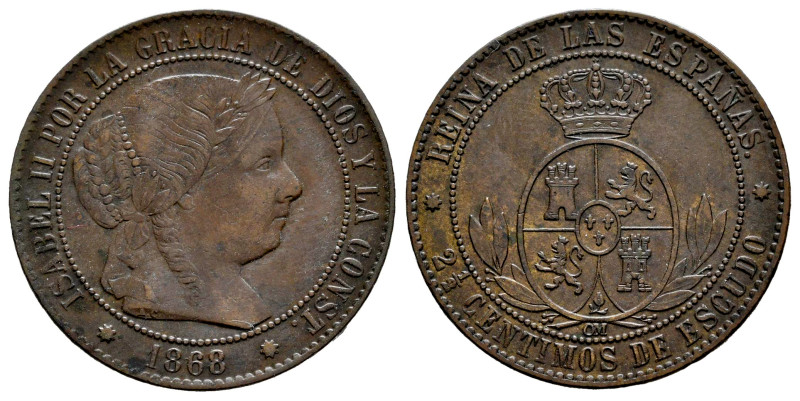 Elizabeth II (1833-1868). 2 1/2 centimos de escudo. 1868. Barcelona. OM. (Cal-23...