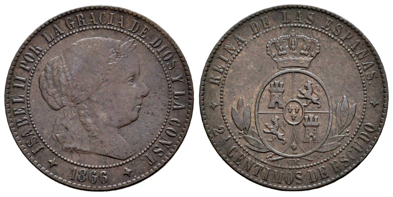 Elizabeth II (1833-1868). 2 1/2 centimos de escudo. 1866. Jubia. OM. (Cal-235). ...