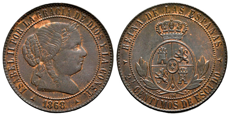 Elizabeth II (1833-1868). 2 1/2 centimos de escudo. 1868. Segovia. OM. (Cal-241)...