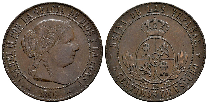 Elizabeth II (1833-1868). 5 centimos de escudo. 1866. Segovia. OM. (Cal-258). Ae...