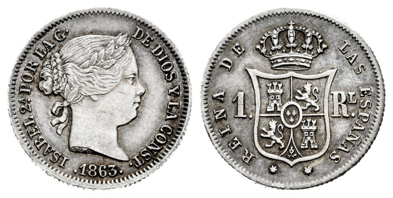 Elizabeth II (1833-1868). 1 real. 1863. Sevilla. (Cal-336). Ag. 1,31 g. Toned. A...