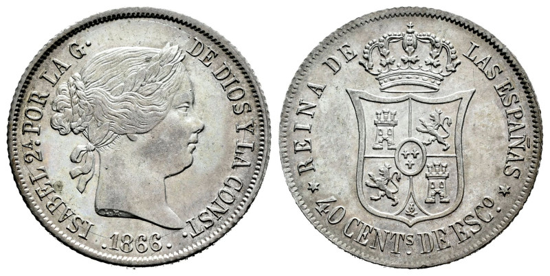 Elizabeth II (1833-1868). 40 centimos de escudo. 1866. Madrid. (Cal-501). Ag. 5,...