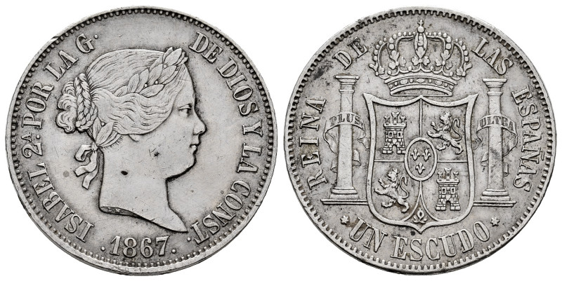 Elizabeth II (1833-1868). 1 escudo. 1867. Madrid. (Cal-565). Ag. 12,95 g. Choice...