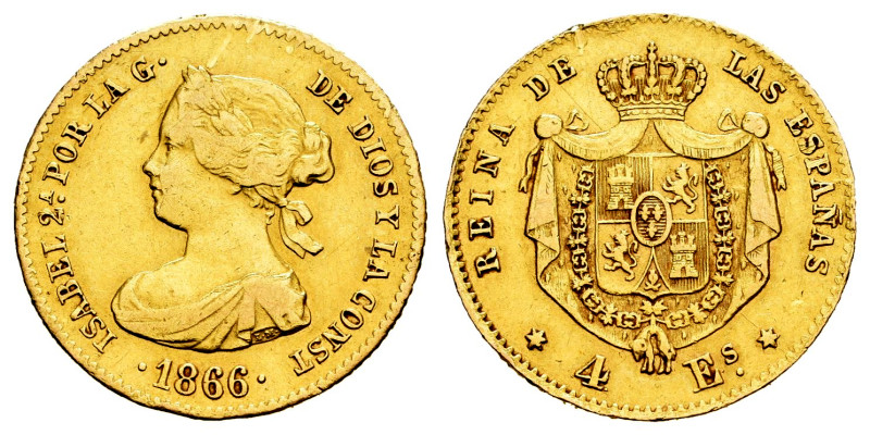 Elizabeth II (1833-1868). 4 escudos. 1866. Madrid. (Cal-689). Au. 3,31 g. Tarces...