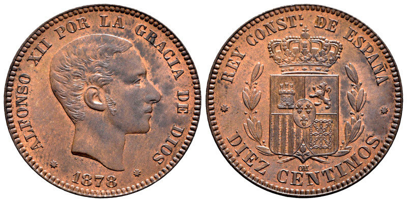 Alfonso XII (1874-1885). 10 centimos. 1878. Barcelona. OM. (Cal-9). Ae. 10,17 g....