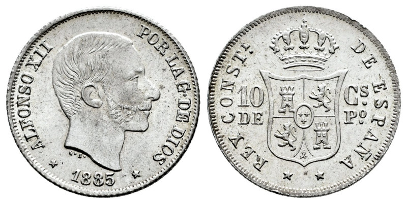 Alfonso XII (1874-1885). 10 centavos. 1885. Manila. (Cal-102). Ag. 2,56 g. Origi...