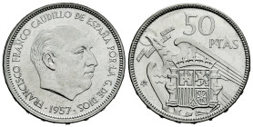 Estado Español (1936-1975). 50 pesetas. 1957*70. Madrid. (Cal-139). 12,50 g. Scarce. Mint state. Est...100,00. 

Spanish description: Estado Español...