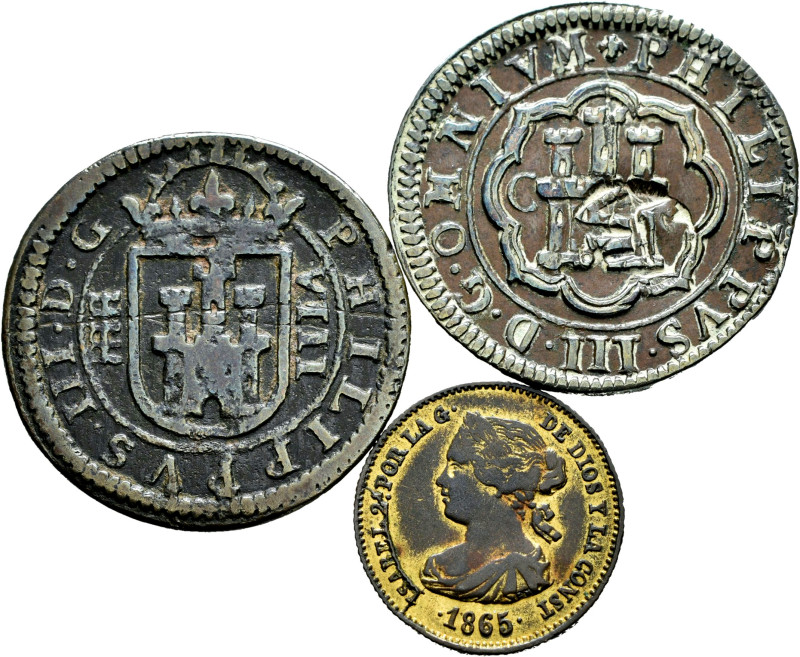 Lot of 3 coins, 1 of 4 maravedís Segovia Felipe III with stamp, 1 of 8 maravedis...