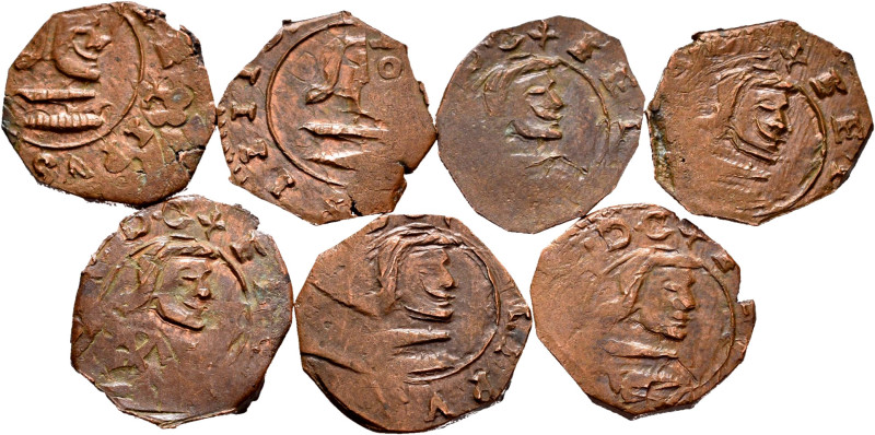 Lot of 7 coins of 8 maravedis of 1661 Cuenca of Philip IV, only two of them with...