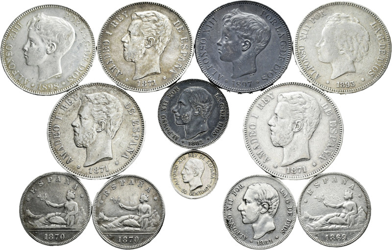 Lot of 12 silver coins of the Centenary of the Peseta, 1 of 50 centimes (1926), ...