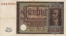 Deutsches Reich bis 1945
Deutsche Rentenbank 1923-1937 50 Rentenmark 6.7.1934. KN A 8859085 Ro. 165 Grab. DEU-221 III-