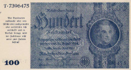 Deutsches Reich bis 1945
Notausgaben 1945 100 Reichsmark 24.6.1935. Druck auf Lebensmittelpapier. KN T 7396475 Ro. 182 b Grab. DEU-258 b II+