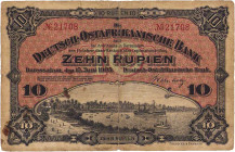 Geldscheine der deutschen Kolonien
Deutsch-Ostafrika, Deutsch-Ostafrikanische Bank, Friedensausgaben 1905-1918 10 Rupien 15.06.1905. 2 rote KN 21708 ...