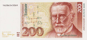 Bundesrepublik Deutschland
Deutsche Bundesbank 1960-1999 200 DM 2.1.1989. YA2863430D9 (Austauschnote) Ro. 295 b Grab. BRD-39 b I-