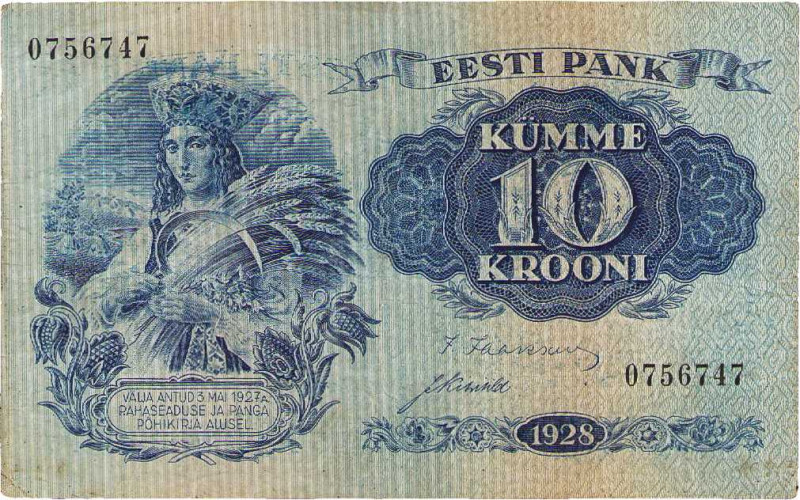 Ausland
Estland 10 Krooni 1928. 5 Krooni 1929. 100 Krooni 1935. Lettland-10 Lat...