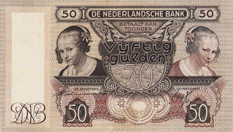 Ausland
Niederlande 10, 20, 25, 50 und 100 Gulden 1940-1944. WPM 50, 51c, 54, 5...