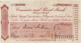 Städte und Gemeinden
Leipzig (Sa) 1 Million Mark 17.8.1923. Commerz- und Privat Bank, Kundenscheck, Aussteller: C. Bromme, Eisenbeton, Leipzig. Und 1...