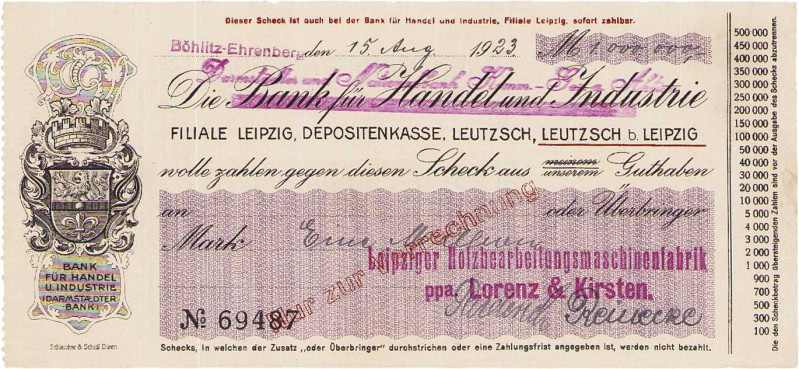 Städte und Gemeinden
Leipzig-Böhlitz-Ehrenberg (Sa) 1 Million Mark 5.8.1923. un...