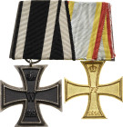 Ordensspangen
Spange mit 2 Auszeichnungen Preußen - Eisernes Kreuz 2. Klasse. Verliehen 1914-1924. Eisen geschw./Silber, Mecklenburg-Schwerin - Milit...