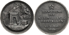 Ausbeute, Bergbau, Hüttenwesen
 Eisengussmedaille 1855 (unsigniert) Auf die Einweihung des Maximilian II. Erbstollens. Ansicht des Stollenmundloches,...