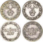 Ausbeute, Bergbau, Hüttenwesen
 Silberjeton o.J. Ausbeute. Im Efeukranz gekreuzte Schlägel und Eisen mit Grubenlampe / GLÜCK AUF im Efeukranz. 19 mm,...