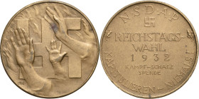 Drittes Reich
 Bronzemedaille 1932 (GIW/Lauer) Auf die Reichstagswahl der NSDAP - Kampfschatzspende. Zum Hitlergruß erhobene Hände vor Swastika / Sch...