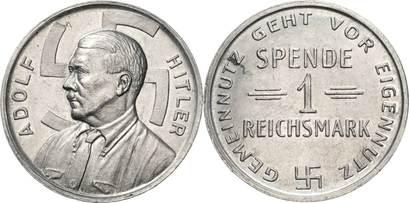 Drittes Reich
 Aluminiumjeton o.J. Spendenmarke zu 1 Reichsmark. Brustbild Hitl...