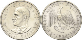 Drittes Reich
 Silbermedaille 1933 (O. Glöckler) Machtergreifung Hitlers. Brustbild nach links / Adler mit Hakenkreuz auf der Brust, die Kette spreng...