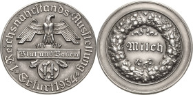 Drittes Reich
 Silbermedaille 1934 (Oskar Glöckler) 1. Reichsnährstands-Ausstellung in Erfurt. Reichsadler über Hakenkreuz / Früchtekranz, im Feld MI...