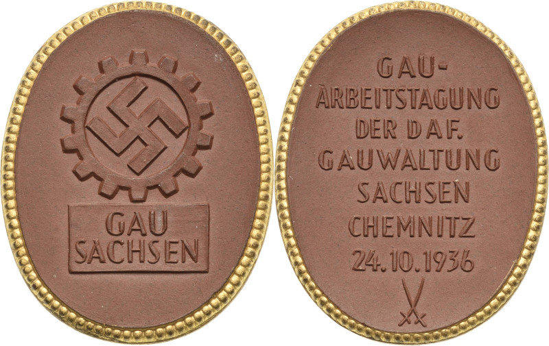 Drittes Reich
 Braune Porzellanmedaille 1936 (Meißen) Gau-Arbeitstagung der DAF...