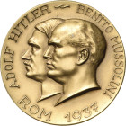 Drittes Reich
 Einseitige vergoldete Bronzemedaille 1937 (unsigniert) Auf das Staatstreffen in Rom. Brustbilder Hitlers und Mussolinis nebeneinander ...